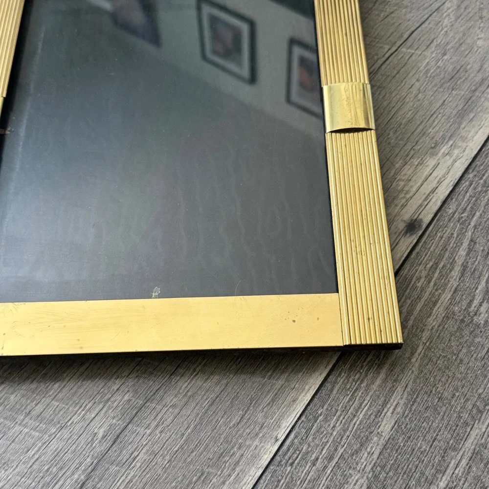 Vintage Brass Picture Frame Gold Ribbed Hollywood Regency 10x12 Tabletop Korea